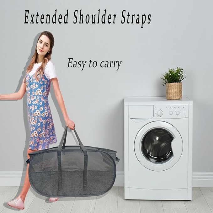Upgraded 100L Collapsible Laundry Basket, Extra Large Mesh Pop Up Laundry Hamper