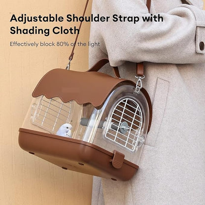 Parrot Cage Aviary, Bird Carrier Backpack with Perch, Transparent Travel Bird Cage Bag with Shade Cover Visible Window for Parrots Budgie Bird Parrot Aviary(Brown)