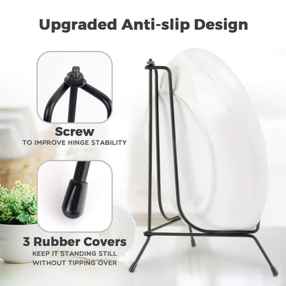Mocoosy 4 Pack 8 Inch Improved Anti-Slip Plate Stands for Display, Plate Holder Display Stand, Picture Frame Holder Stand, Black Iron Easel Stands for Photo, Decorative Plate, Tablets and Table Art