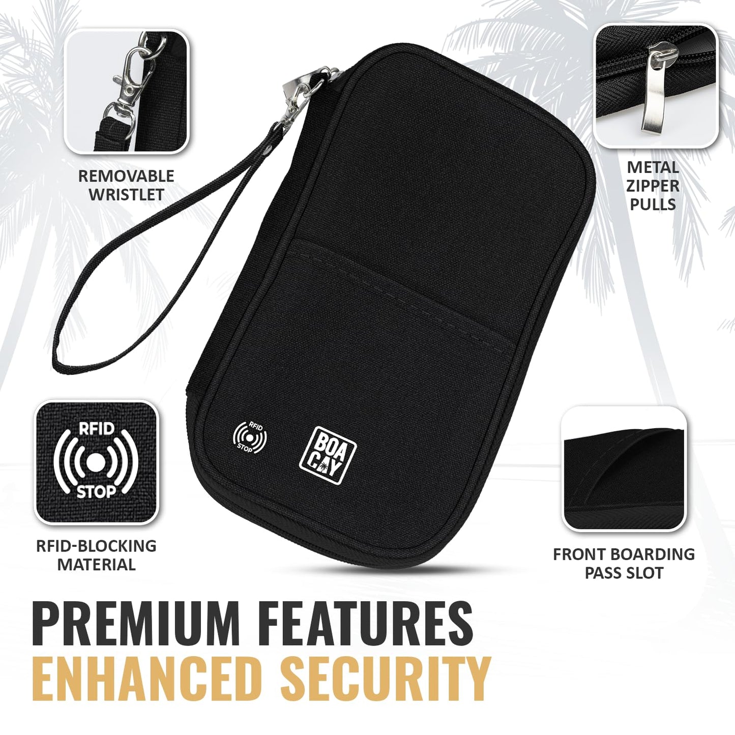 BOACAY Travel Document Organizer with RFID, Family Passport Holder, Wallet for Women & Men, Portable & Waterproof Case for Cards, Boarding Pass, Money