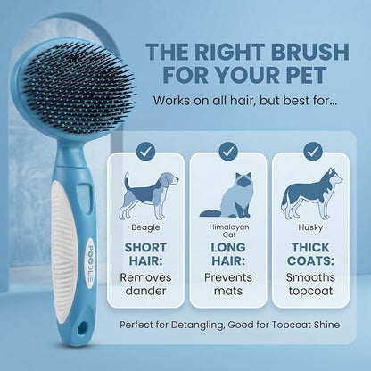 Round Bristle Pet Brush for Dogs and Cats - Soft Dog Brush for Grooming Short or Long Hair - Gentle Tool for Sensitive Skin Removes Dander, Dirt, and Detangles (Blue)