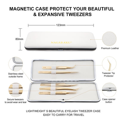 NAGARAKU Professional Eyelash Extension Tweezers, Precision Tip Stainless Steel Lash Tool Straight & Curved for Individual & Volume for Salon & Personal Use, 5 PCS Tweezers Set Easy Fanning with Case