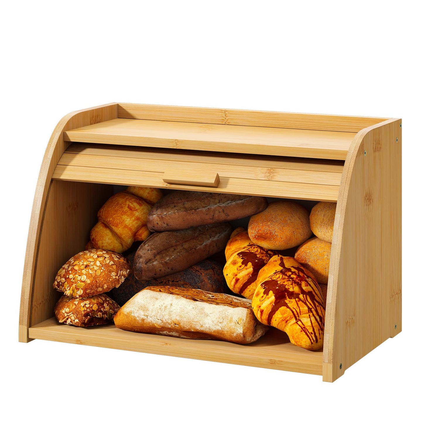 Wieghda Natural Bamboo Kitchen Storage Roll Top Bread Box,Bread box for Kitchen Countertop