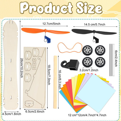 Teyva Daily 24 Set Rubber Band Helicopter and Propeller Car Kit DIY Bulk Stem Crafts Project with Complete Materials and Instructions for Science Fair, Group Activities