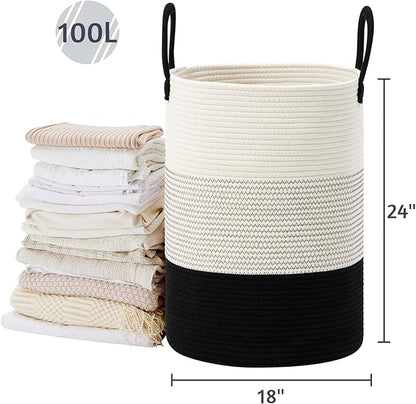 VIPOSCO Large Laundry Hamper, Tall Woven Rope Storage Basket