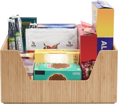 MobileVision Bamboo Storage Box with Open Front Stackable Bin Organizer to use in closets, bedrooms, kitchens, home & office, 14 x 11 x 6.5 inches