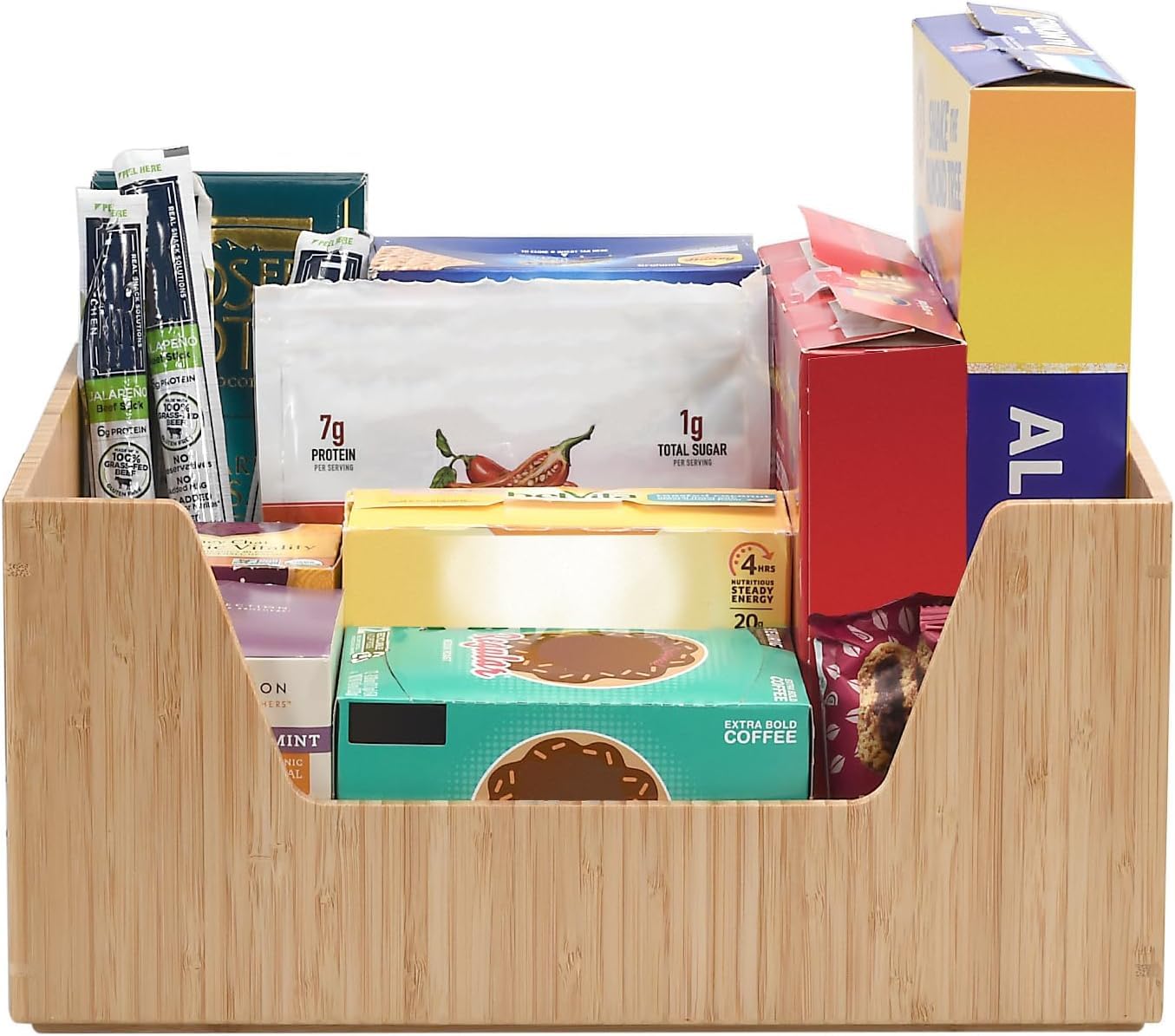 MobileVision Bamboo Storage Box with Open Front Stackable Bin Organizer to use in closets, bedrooms, kitchens, home & office, 14 x 11 x 6.5 inches