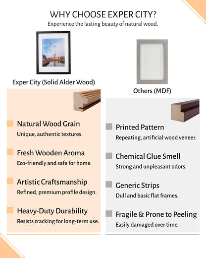 Exper City 11x14 Wooden Picture Frame, Displays 11x14 Without Mat or 8x10 With Mat, Solid Wood Colorful Photo Frame for Wall, Real Glass, Rustic Stepped Edge Design, 2 Pack, Black