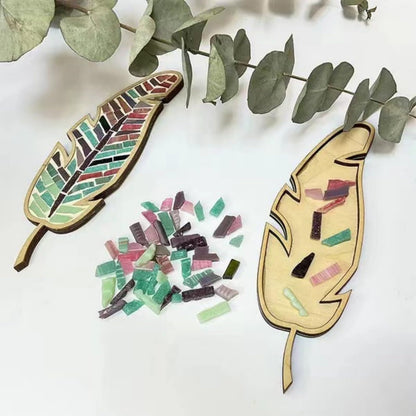 sjljzxd 3PCS Craft Kits for Adults, Mixed Colour Leaf Mosaic Kit, Creative DIY Colourful Home Decoration Mosaic Tiles for Crafts, Glass Mosaic Pieces Kit Mosaic Making Supplies Puzzle (3)