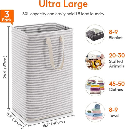 Lifewit 3 Pack Laundry Hamper Large Collapsible Laundry Baskets, Freestanding