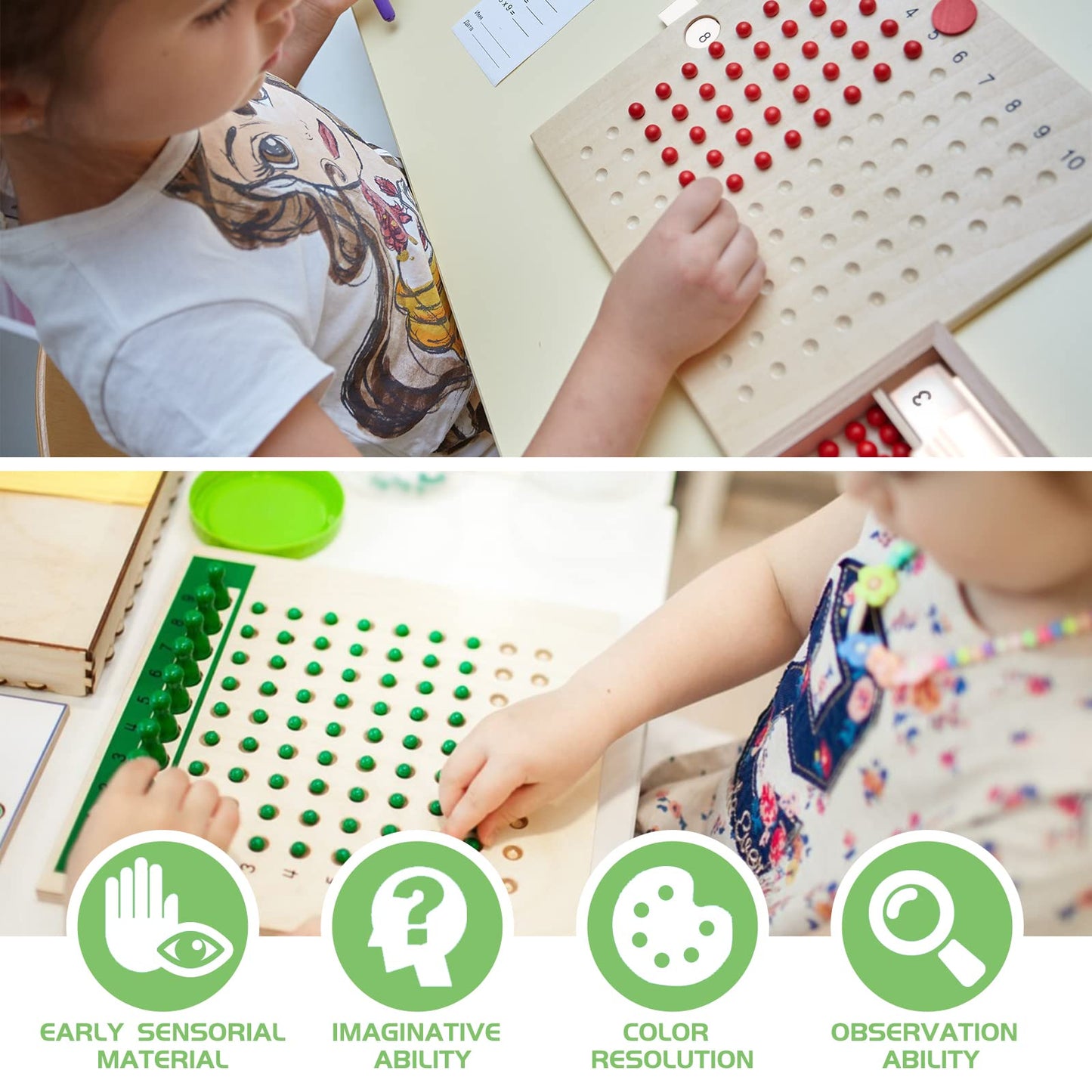 YHZAN Montessori Math Board Learning Multiplication & Division STEM Wooden Educational Toy Manipulative for Homeschooling Classroom Activity