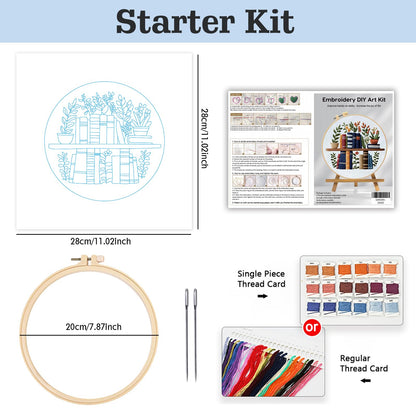 JOZYSH Beginners Stamped Books and Flowers Pattern Embroidery Kit Cross Stitch Kit Embroidery Starter Kit with Instructions, Embroidery Hoops for Home Ofiice Decor