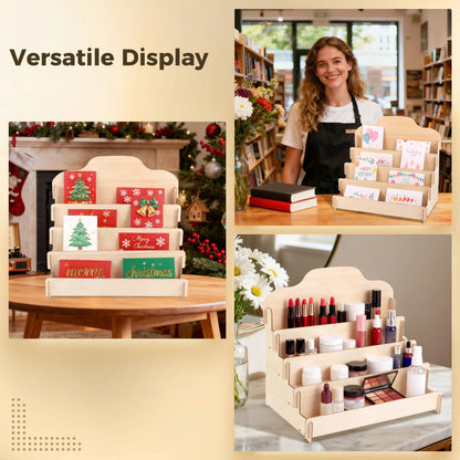 Anjetan 2 Pcs Greeting Card Display Stands, 4-Tier Wooden Ladder Racks, Large Card Holders, Sticker Organizer Stands for Postcards, Photos, Letters, Ideal for Home, Store Counter, Bookstore