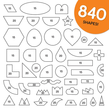 ARTshapes 840 pc Creative Paper Shapes Pack with 70+ Idea Guide - US Made Card Stock - Punch Out Funky DIY Craft Supplies for Whimsical Art Designs, Paper Crafts, and Pattern Play 5 Festive Colors