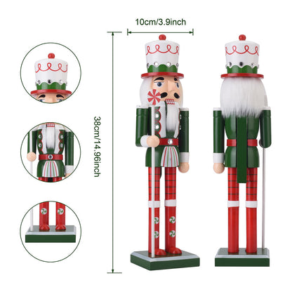 Wooden Christmas Soldier Nutcracker Decorations, 15 Inch Xmas Nutcracker Figure Christmas Decor for Home, Shelf, or Party Display (Green)