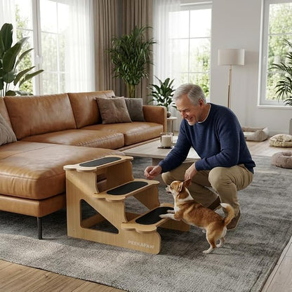 Wood Dog Stairs for Bed | Trainer-Recommended Wood Ramp Steps – Sturdy Support