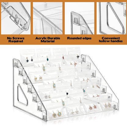 2 Pack 7 Tier Earring Display Stand Acrylic Earring Holder Organizer Holds 4 Pairs of Earrings in One Row Retail Detachable Jewelry Card Stand for Selling Vendors Jewelry Display Earring Rack