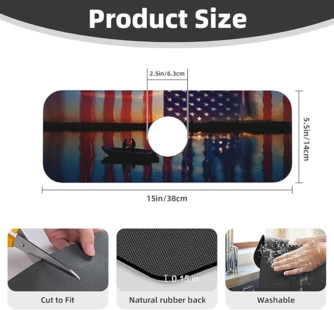 Fishing Red USA Flag Kitchen sink faucet pad, strong water absorption, anti slip