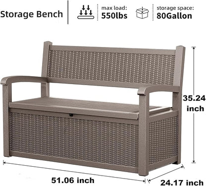 80 Gallon Outdoor Storage Bench Deck Box Waterproof Lockable,Outdoor Storage Furniture for Patio,Garden and Cushions(Gray)