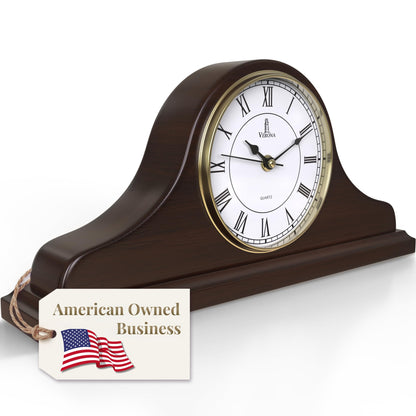 Mantel Clock Battery Operated - Wooden Mantle Clock 15x7.5 - Silent, Non-Chiming, Made of Solid Wood & Easy to Read - for Living Room Decor Above Fireplace, Office, Shelf, Table & Home Décor Gift