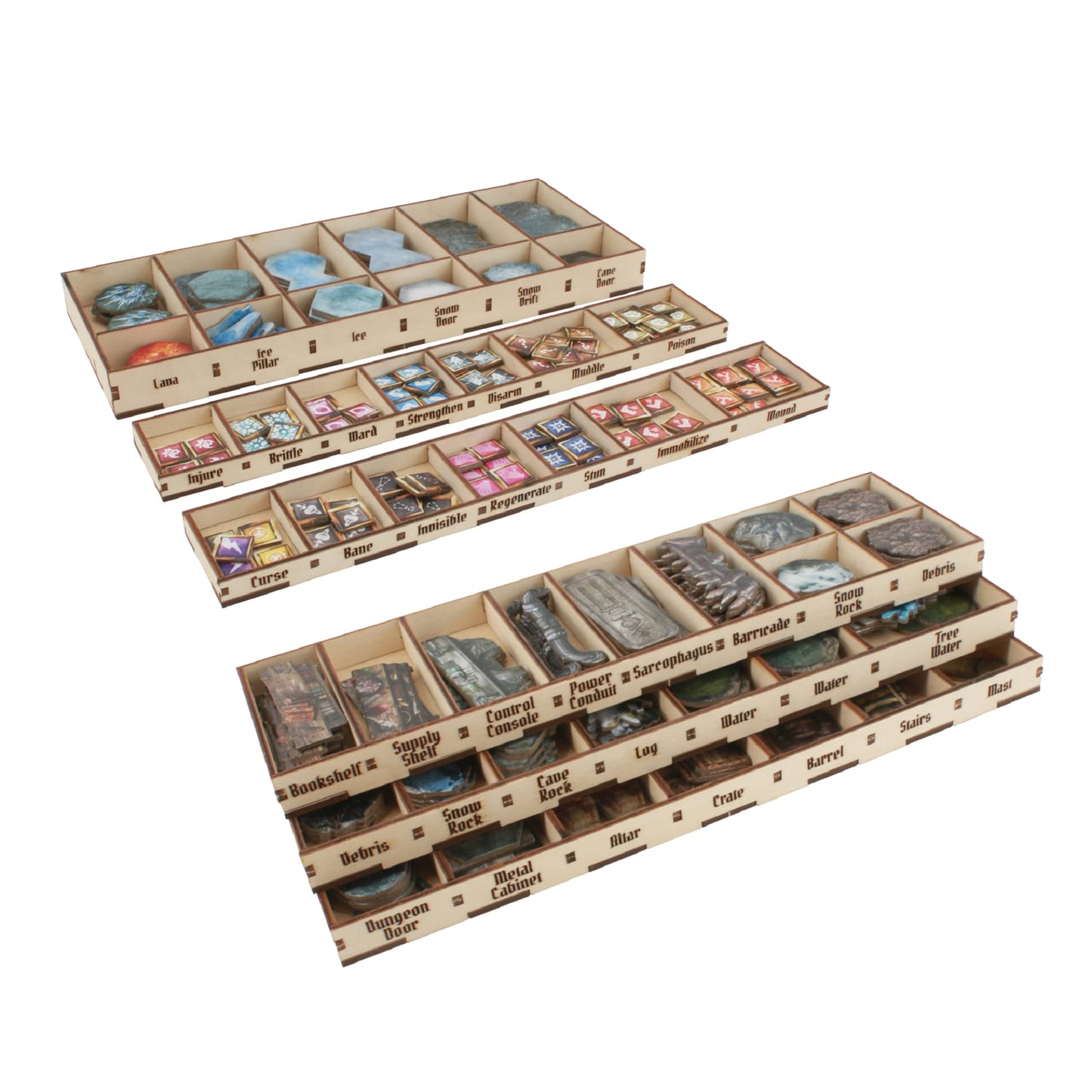 The Broken Token Frosthaven Compatible Game Organizer - Monster Tray Version, Birch Wood Storage Box for Cards, Tokens, Rulebooks, Boards - Wooden Game Organizer