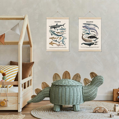 DOI-LANEE Shark Poster Hanger Frame, Set of 2 Shark Canvas Wall Art 16x12 Inch, Kids Educational & Learning Posters, Ocean Room, Sea Animal Decor for Playroom Classroom, Ocean Animals Wall Decor