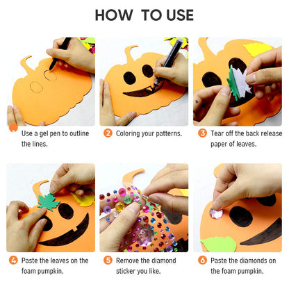 Hifunwu 30Pcs Halloween Foam Pumpkin Craft Kit Decorations with Foam Fall Maple Leaves Rhinestone Stickers for Halloween Thanksgiving Art Crafts Decorations