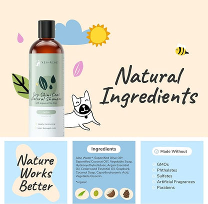 kin+kind Dry Skin + Coat Natural Dog Shampoo - for Dry Skin & Coat - Argan Oil Moisturizing Clean - Cedarwood Fragrance - 12 fl oz