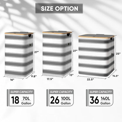 BALEINE Laundry Hamper with Lid, Tall Laundry Baskets with Bamboo Pull Handles