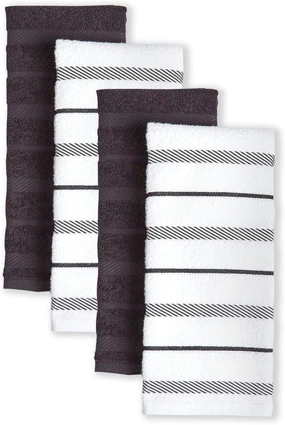 KitchenAid Albany Kitchen Towel 4-Pack Set, Matte Black/White