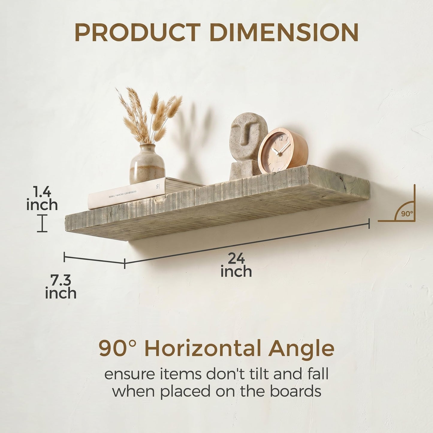 Axeman 24 Inch Rustic Wooden Floating Shelves for Wall|Solid Reclaimed Wood Wall Mounted Shelves with Invisible Brackets for Books Bathroom Kitchen Storage|8 Inch Deep|2 Pack, Grey