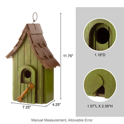 Glitzhome Birdhouses for Outdoors, Green Hand Painted Garden Wooden Bird House with Single Roof Hanging Bird House for Outside