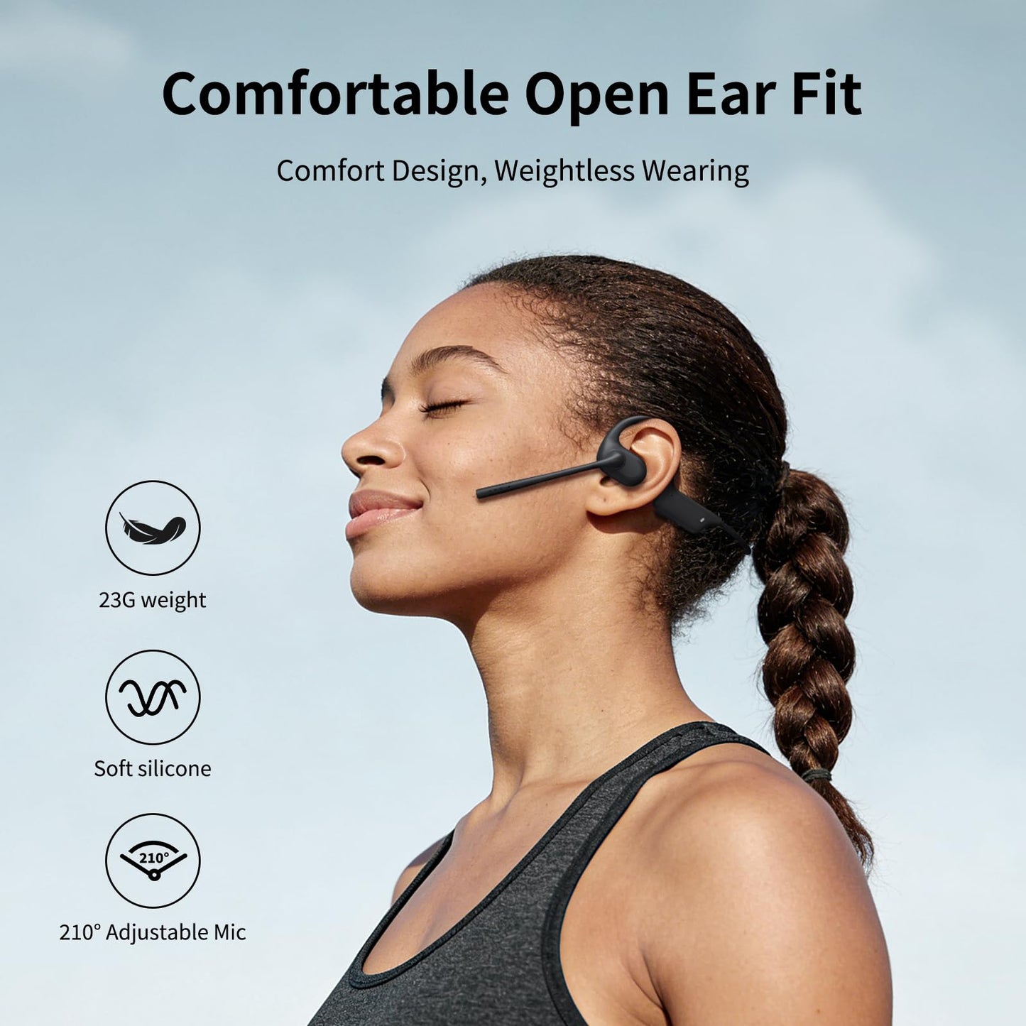 CXK Open Ear Headphones with Mic, 23g Lightweight, Bluetooth 5.4 Headset, Dual Noise Canceling Mic for Clear Calls & Mute Button, 12H Playtime Air Conduction Headphones for Call, Meeting, Driving