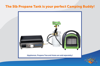 FLAME KING YSN5LB 5 Pound Propane Tank Cylinder, Great For Portable Grills, Fire Pits, Heaters And Overlanding, White