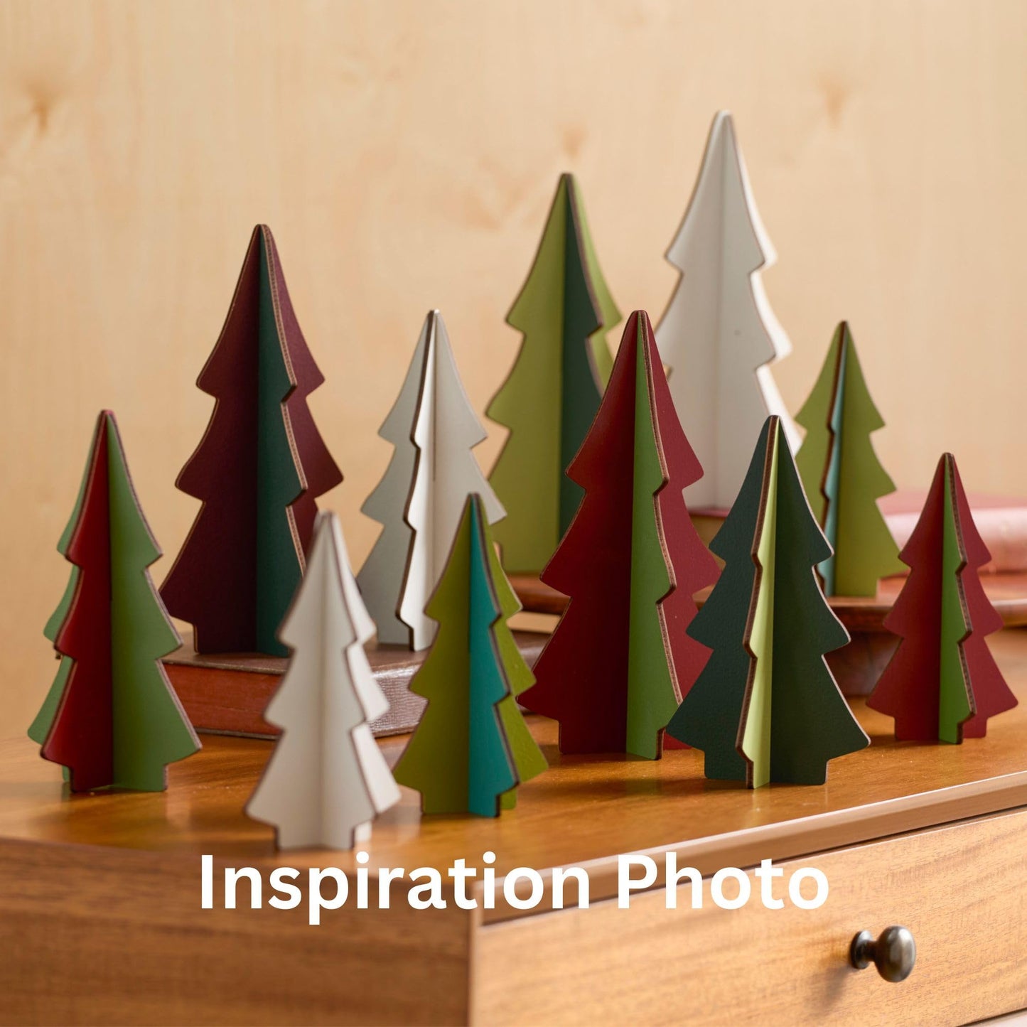 Your Heart's Content Set of 3 Wood Slotted Trees Multi-Colored Wooden Interlocking Trees, Shelf sitters, Valentine Mantel, Winter Tabletop Accent, Festive Table, Handmade (Set 3 Burgundy)
