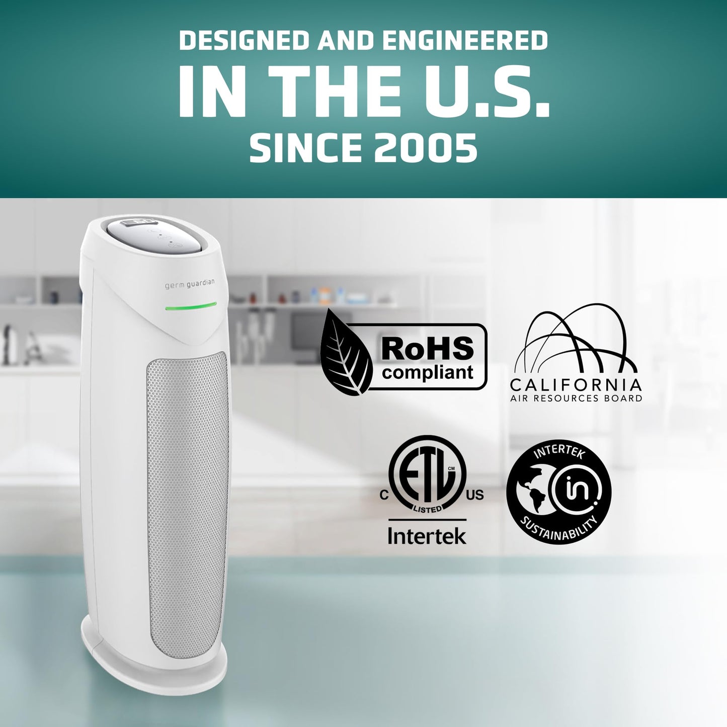 GermGuardian 4-In-1 HEPA Air Purifier for Home, Large Rooms Up To 743 Sq. Ft. with HEPA Air Filter, UV-C Light & Odor Reduction, AC4825E, 22" Tower, Gray
