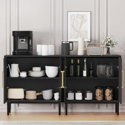 REHOOPEX Storage Cabinet with Doors, Modern Black Accent Cabinet, Free Standing Cabinet, Wooden Buffet Sideboards for Living Room, Kitchen,Home Office