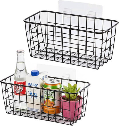 Black Hanging Wall Baskets, inside cabinet door organizer, Adhesive Wire Wall