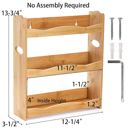 Jucoan 3-Tier Bamboo Spice Rack for Countertop, Wall Mounted Spice Holder Rack Seasoning Bottles Jar Organizer Shelf, Bathroom Organizer Rack, Spice Rack Only, Jars No Included, No Assembly Required