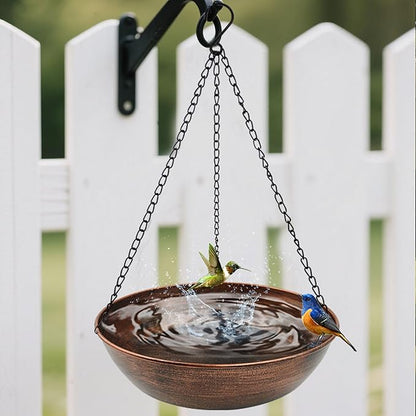 Hanging Bird Bath for Outside, 13" Metal Bird Bath Bowl with Chains & Hook Outdoor Hanging Birdbath for Tree, Gazebo, Patio, Balcony, Gift for Bird Lovers