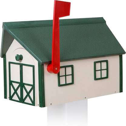 Peaceful Classics Poly Mailbox Durable, Weather-Resistant Amish Craftsman Mailboxes for Outside Uses Like Front Yard and Road Side Long-Lasting, Decorative, Modern Mailbox (Beige w/Green Trim & Roof)