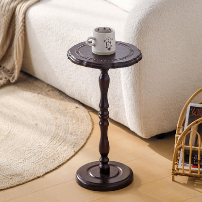 HuiDao 100% Solid Wood Round Side Table, Small Drink Table for Small Spaces, Modern End Table Accent Nightstand for Bedroom, Living Room, Corners and Office, Brown