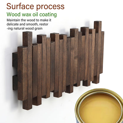 GOGREEBELL Natural Wood Wall Mounted Piano Coat Rack| Coat Rack Wall Mount| Flip Down Wall Hook Rack 5 Hooks| Entryway Coat Rack,Made of Acacia Wood (Walnut Color Dyed with Wood Wax Oil).Wall Art