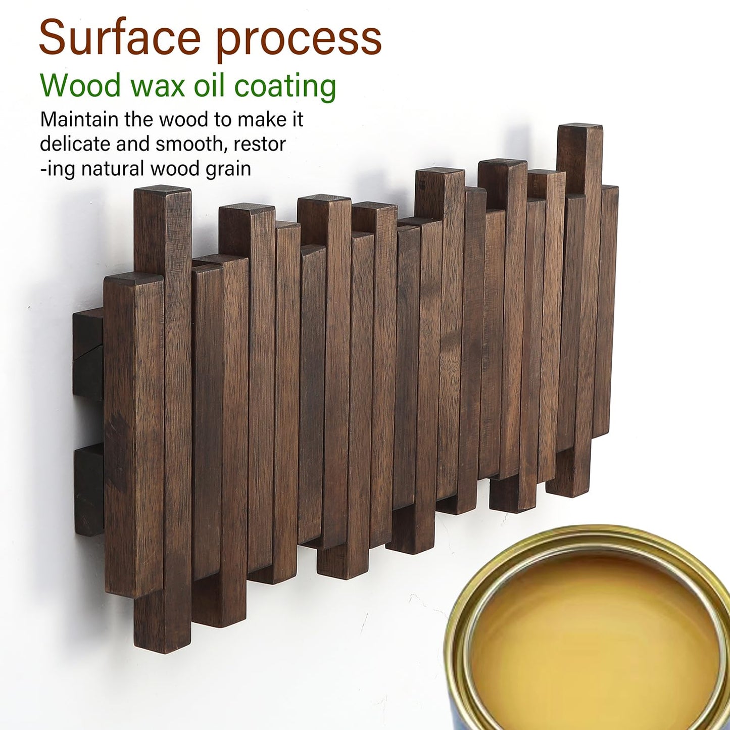 GOGREEBELL Wall Mounted Piano Coat Rack| Coat Rack Wall Mount| Flip Down Hook Rack 5 Hooks| Entryway Wall Art Hook,Made of Acacia Wood (Wood Wax Oil Dyed Walnut Color).Wall Art