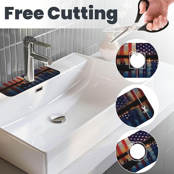 Fishing Red USA Flag Kitchen sink faucet pad, strong water absorption, anti slip