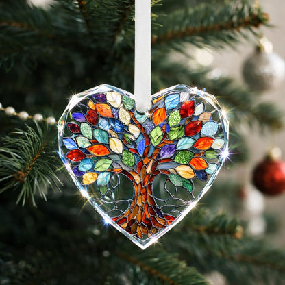 Tree of Life Stained Glass Ornament Christmas Tree Decorations Heart Shape Crystal Ornaments Holiday Presents Idea Car Hanging Ornaments Unique Keepsale for Mom Wife Friend Sister
