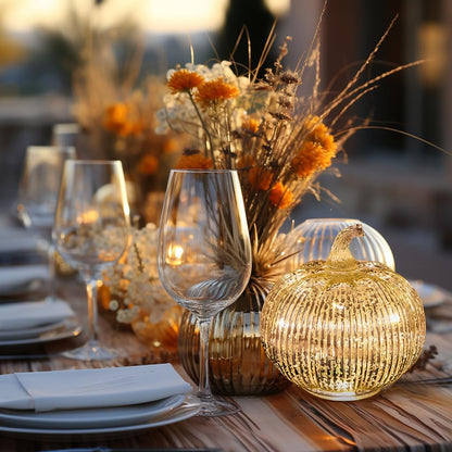 hvfun Mercury Glass Light Up Pumpkin with Timer, Fall Decoration for Home, Silver Halloween Festive Decor Lamp