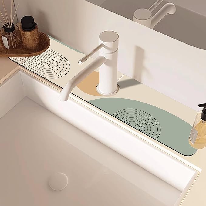 Abstract Minimalistic Geometric Kitchen Sink Splash Guard Mat Absorbent Fast