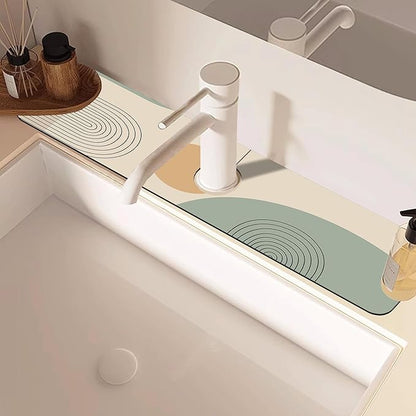 Abstract Minimalistic Geometric Kitchen Sink Splash Guard Mat Absorbent Fast