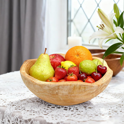 Fakindiy Handmade Wooden Decorative Fruit Bowl 8-10in - Irregular Wood Bowl for Kitchen Counter,Wooden Serving Bowl for Salads Snacks Keys and Home Decor (8-10in/20-24cm)